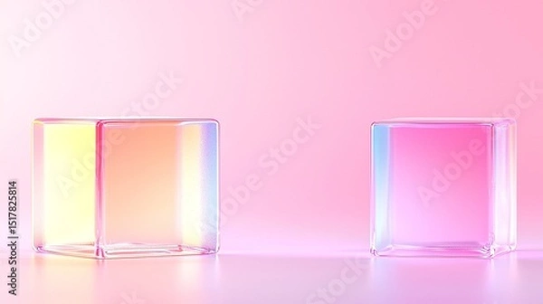 Obraz Two Transparent Glass Cubes on Soft Gradient Background