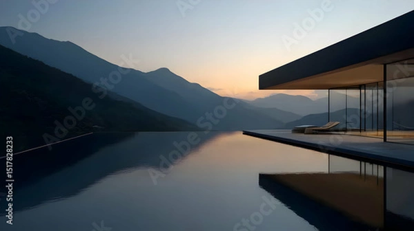 Fototapeta Modern Infinity Pool With Mountain View At Sunset