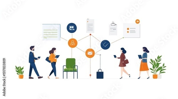 Fototapeta User Journey Diagram Showing Action Response and Teamwork