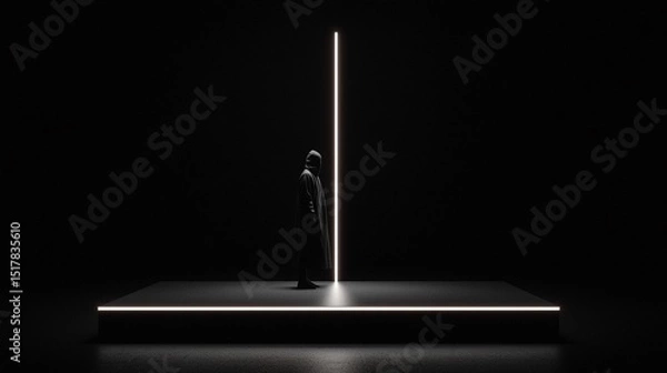 Obraz Vertical White Beam Piercing Dark Room with Solitary Figure