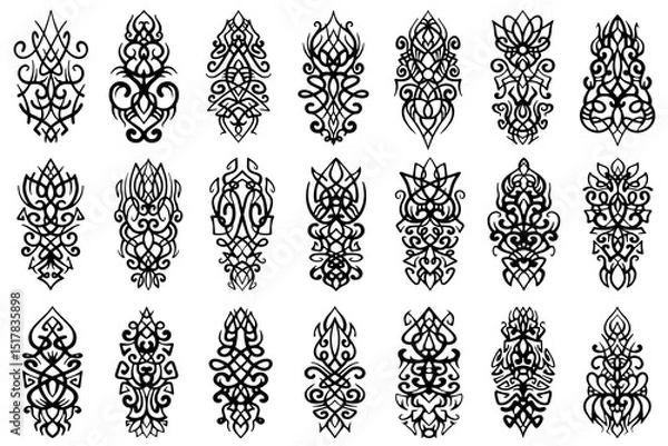 Fototapeta Set of abstract vintage, ornamental decorative design elements. Swirl decorative flourish patterns collection.