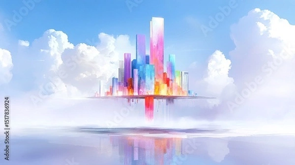 Obraz Vibrant Floating Cityscape Digital Painting