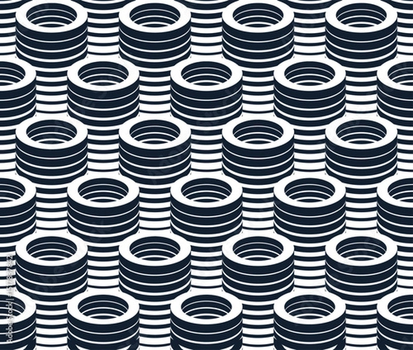 Obraz Tubes seamless pattern, optical style 3D pipes vector abstract background, line cylinders geometric tiling wallpaper, trippy op art.