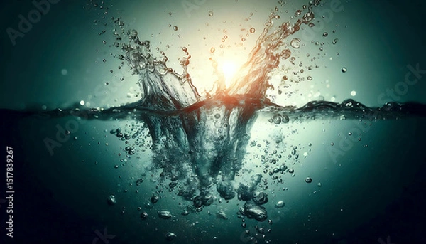 Obraz High-speed photography of water splashes capturing dynamic movement and fluid shapes. The images showcase detailed water motion with reflections and light effects.