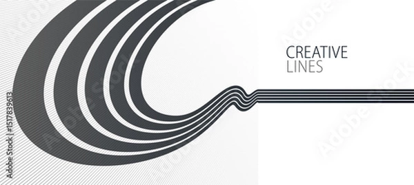 Obraz 3D black and white lines in perspective abstract vector background, linear perspective illustration op art.