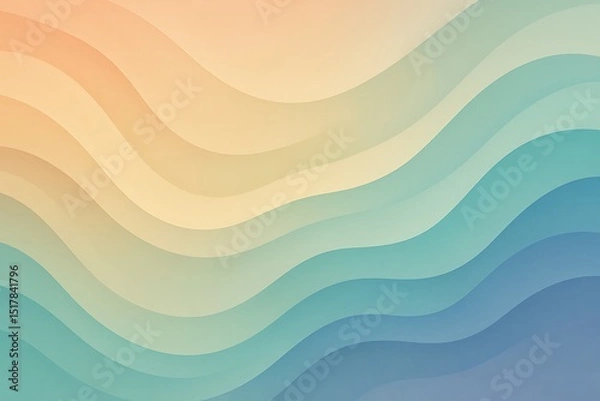 Fototapeta Abstract pastel wavy background with smooth flowing gradient curves, soft peach and lavender color tones, minimalist design, modern aesthetic, elegant fluid texture, stylish digital art backdrop