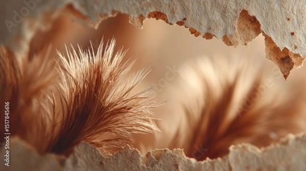 Fototapeta Macro Close-up of Soft Downy Feathers Through Torn Texture