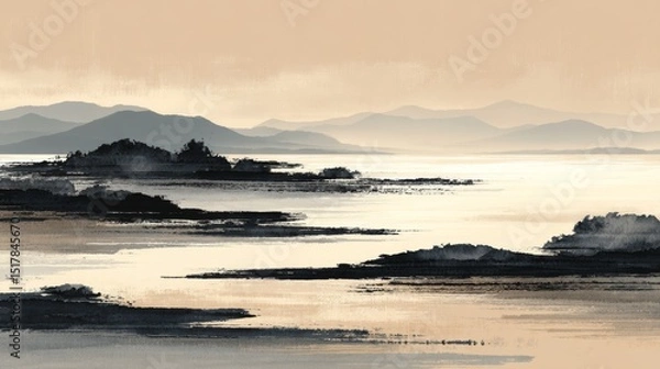 Fototapeta Serene Abstract Landscape with Mountains and Calm Water