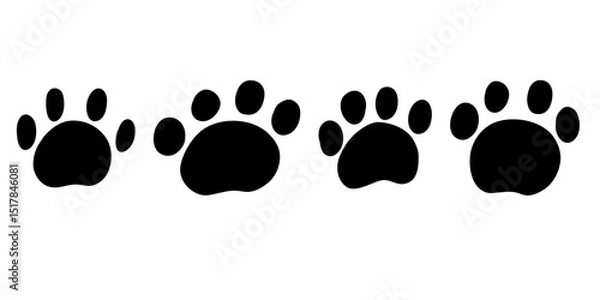 Fototapeta Paw print. Trace pawprint animal. Pawprint of cat, dog, mink, lion, tiger, bear. Vector black icon illustration on a white background.