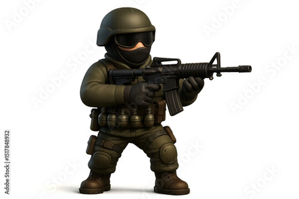 Fototapeta Tactical Soldier Ready for Action in Combat Gear with Rifle
