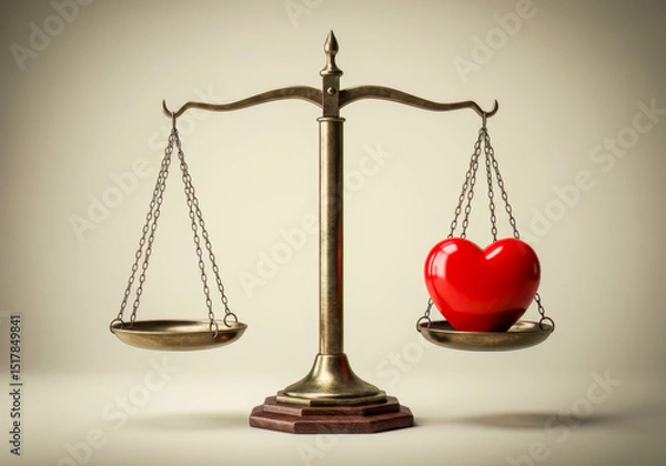 Obraz Balancing Act of Love Justice and Equality Conceptual Image Scales Heart Weighing Symbolism