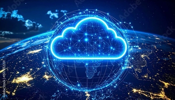 Fototapeta Global Cloud Network: A Connected Digital Earth