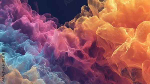 Obraz Abstract Colorful Wireframe Landscape: 3D Rendering of Topographic Lines with Gradient Colors for Modern Backgrounds and Visualizations