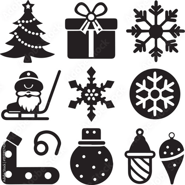 Fototapeta black set of christmas vector icon, christmas clipart vector, christmas silhouette vector bundle