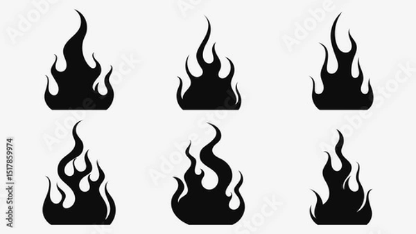 Obraz Flame silhouettes in classic style. Set of black vector fire silhouettes on white background