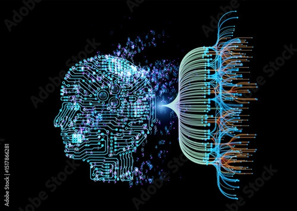Fototapeta Ai brain with digital visualization for big data