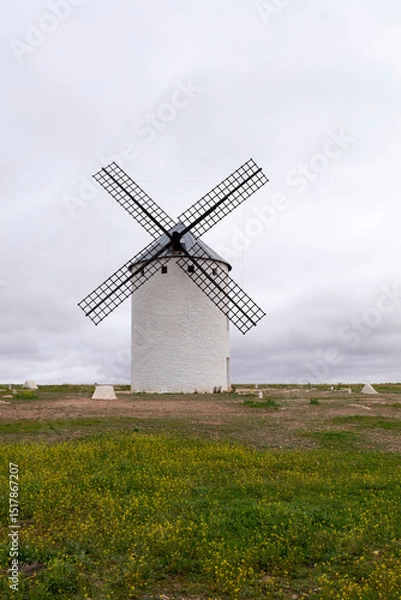 Obraz white wind mill in rural landscape