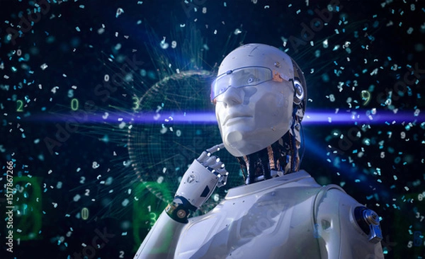 Fototapeta Machine learning concept ai robot with education graphic interface