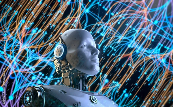 Fototapeta Automation data analytic with ai robot with digital visualization for big data scientist