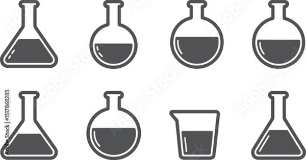 Fototapeta An illustration of various laboratory glassware including flasks and a beaker containing liquid inside them