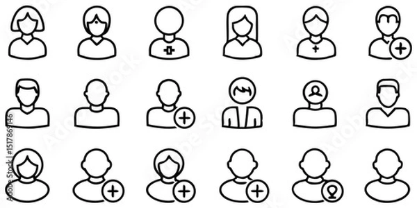 Fototapeta Small User Account Web Icon Set in Line Style on white Background