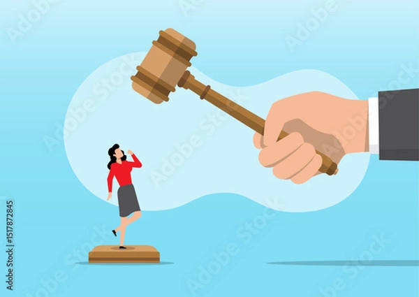Fototapeta the judge hitting the tiny woman with the gavel