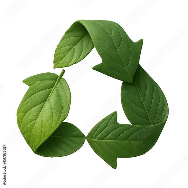 Fototapeta Green Leafy Recycling Symbol Made from Real Leaves