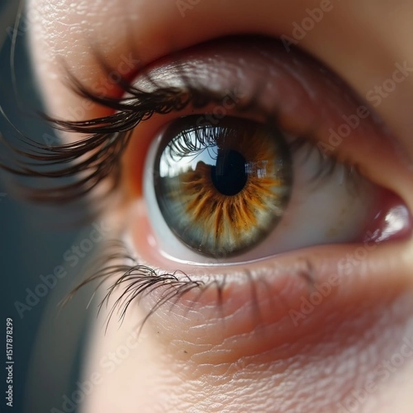 Fototapeta A close-up of a vibrant eye showcasing intricate details and colorful patterns, representing beauty.