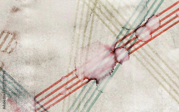 Fototapeta Water stains on paper with faded lines, close-up