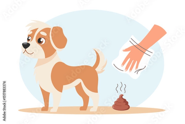 Fototapeta Clean up after your pet. Dog and hygienic bag for dog waste. Pet care, environmental awareness and waste disposal. Illustration.