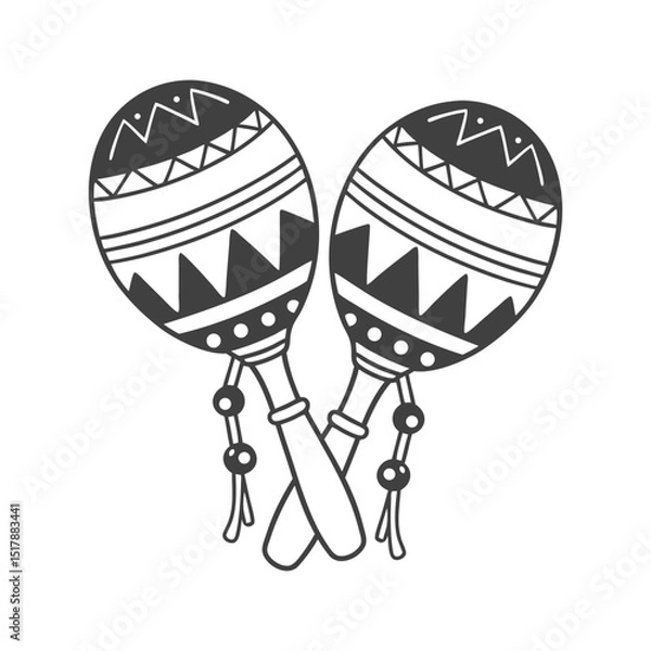 Fototapeta Pair of detailed hand drawn monochrome maracas with ethnic patterns. National symbol of Mexico. Illustration, sketch.