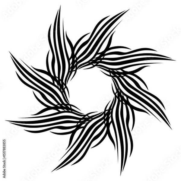 Obraz Black sun monochrome fantasy element. Black astral portal tattoo design. Unusual geometric mandala. Round stellar frame of sharp thorns.
