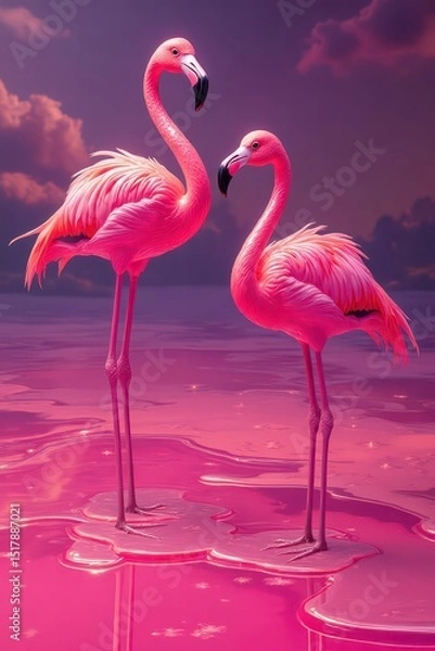 Obraz pink flamingos in water