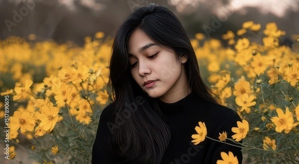Fototapeta Serene Moments in a Field of Yellow Flowers
