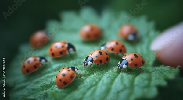 Fototapeta Group of Ladybugs on Green Leaf  