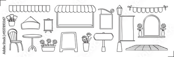 Obraz hand drawn line graphic element vector set in cafe or coffee shop concept