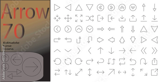 Fototapeta Arrow line editable icon set. Editable stroke. Vector illustration	
