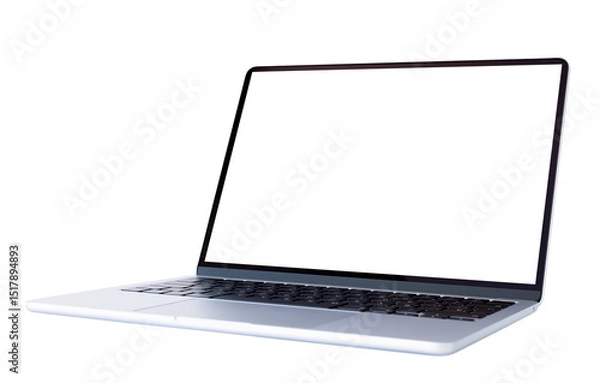 Fototapeta Modern Laptop Computer with Blank White Screen Isolated on White Background