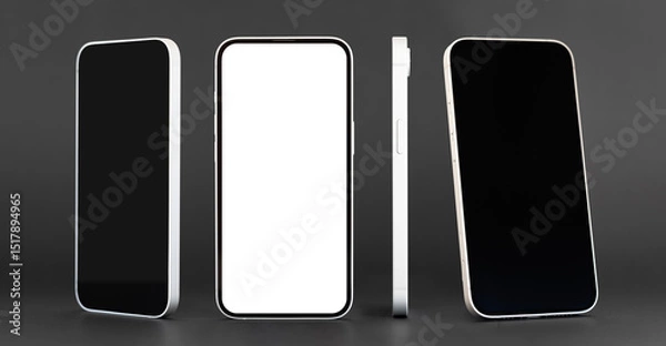 Fototapeta Different angle mobile phones on dark background