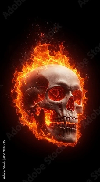 Fototapeta Inferno Skull: 3D Rendered Fire and Bone
