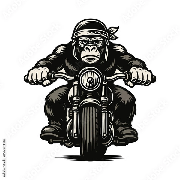 Obraz Gangster Gorilla Biker Gorilla with Bandana and Cigar – Biker Character vector illustration