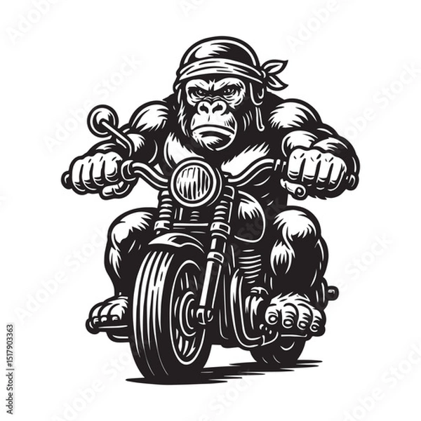 Obraz Gangster Gorilla Biker Gorilla with Bandana and Cigar – Biker Character vector illustration