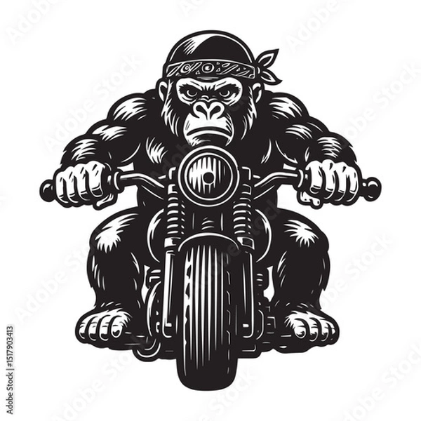 Obraz Gangster Gorilla Biker Gorilla with Bandana and Cigar – Biker Character vector illustration