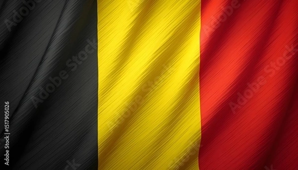 Obraz Belgian flag waving in the wind showcasing the unique black, yellow, and red stripes at a celebration in Belgium during daylight hours Generative AI