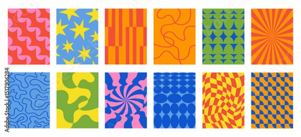 Fototapeta Set of Abstract vertical geometric backgrounds with colorful shapes and forms. Trendy vector illustration in style retro	