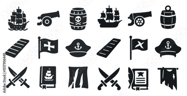 Obraz Nautical pirate icons set for adventure and storytelling themes