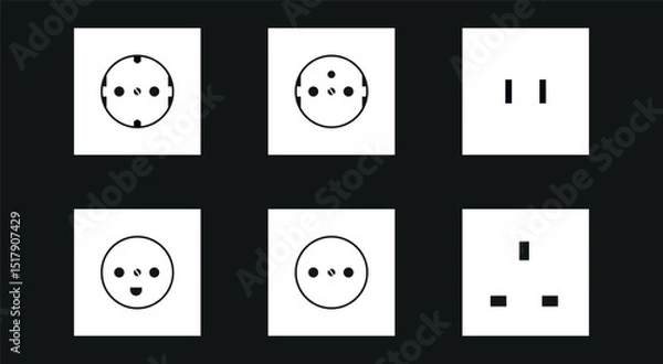 Fototapeta Power socket icon set. Electric outlets featuring a diverse set of power sockets. Vector illustration