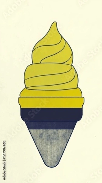 Obraz Stylized cone with stacked scoops of yellow cream and dark blue layers on off white