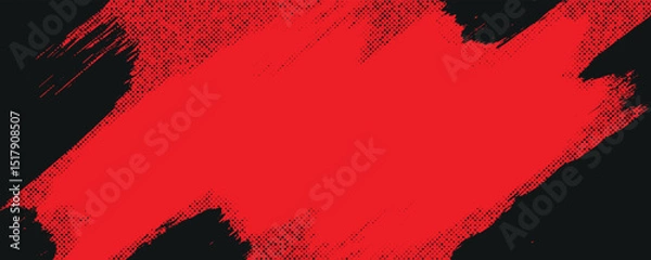 Fototapeta Dynamic red and black abstract pop art comics style background with grunge brush strokes and halftone dots