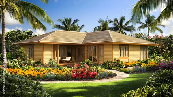 Obraz Tropical Style House With Garden In Hawaii